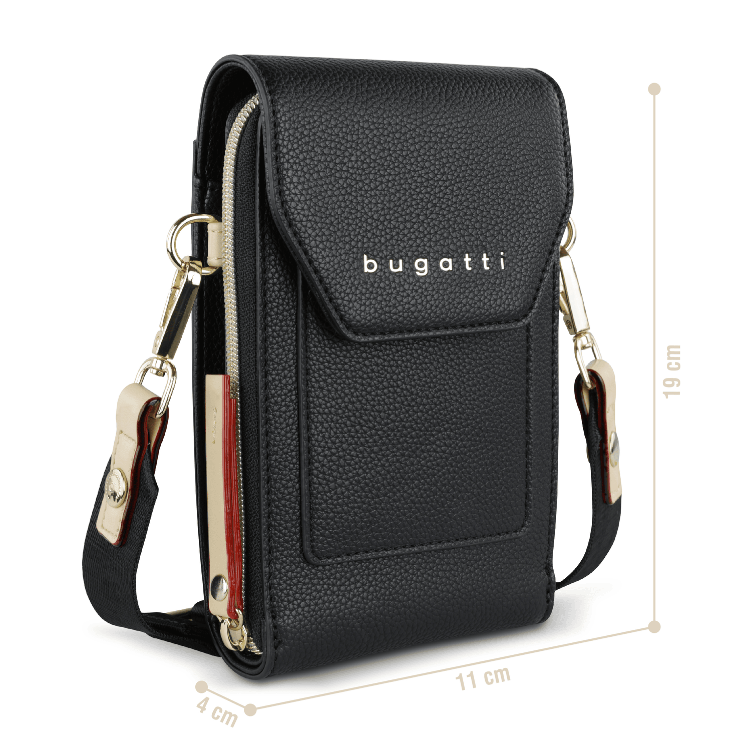 Geanta crossbody pentru telefon mobil dama, Bugatti, seria Ella, 496636, neagra