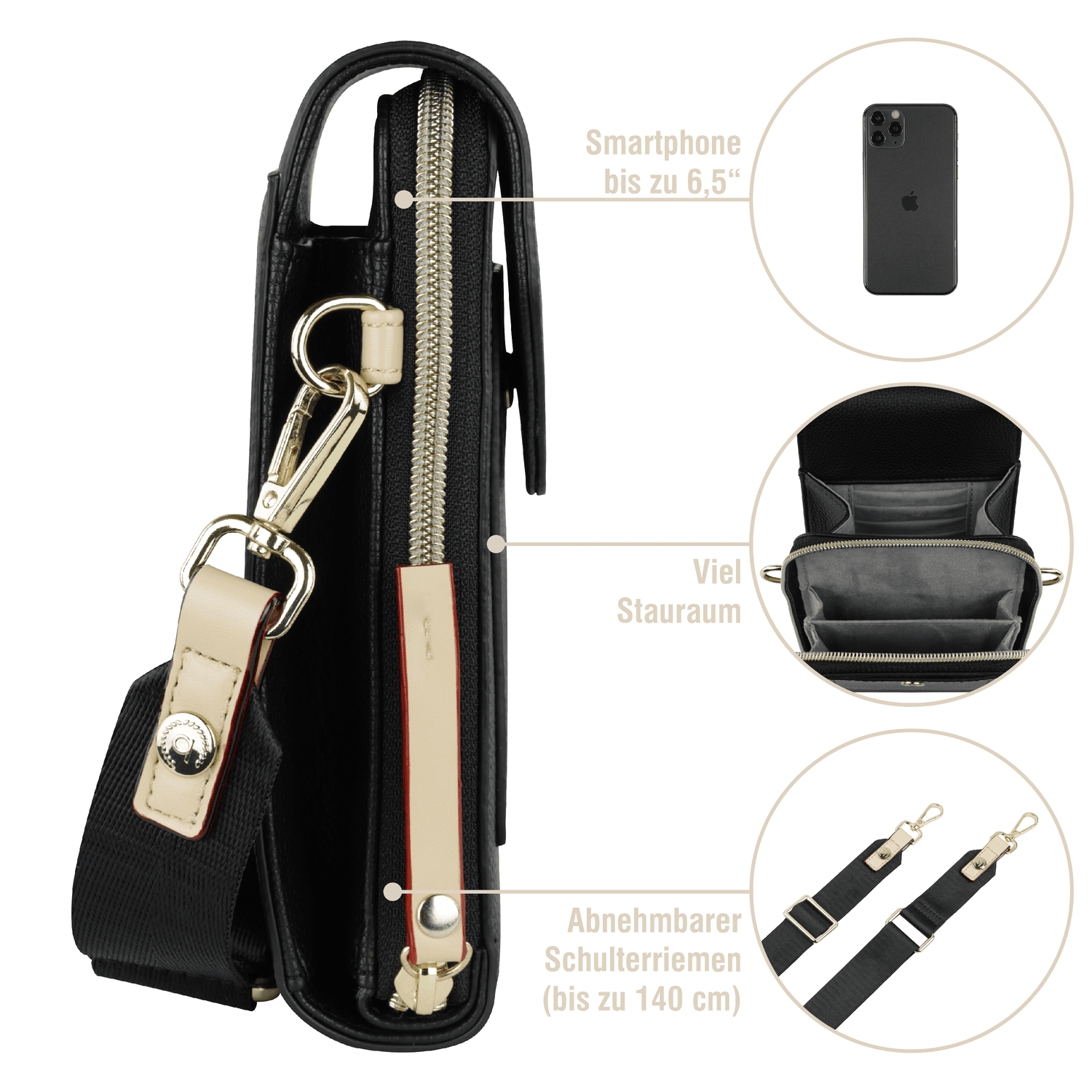 Geanta crossbody pentru telefon mobil dama, Bugatti, seria Ella, 496636, neagra