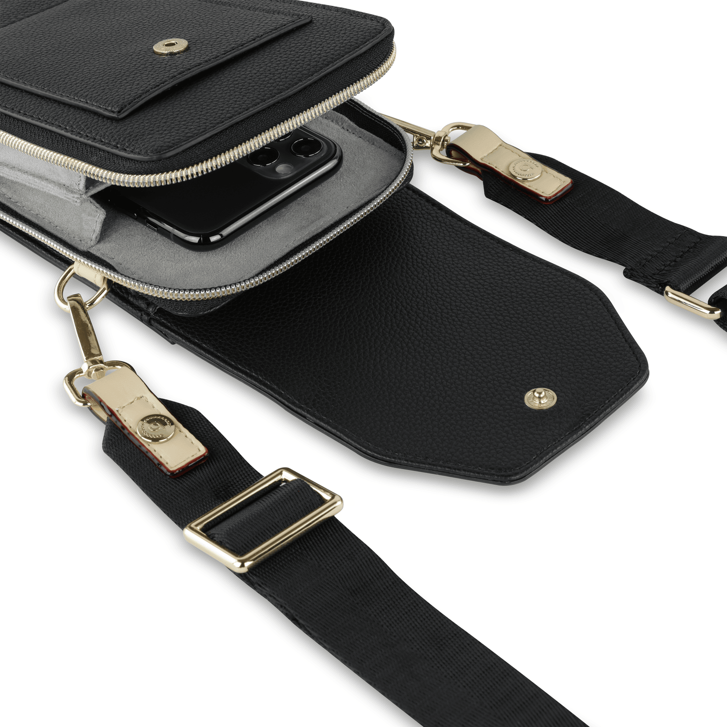 Geanta crossbody pentru telefon mobil dama, Bugatti, seria Ella, 496636, neagra