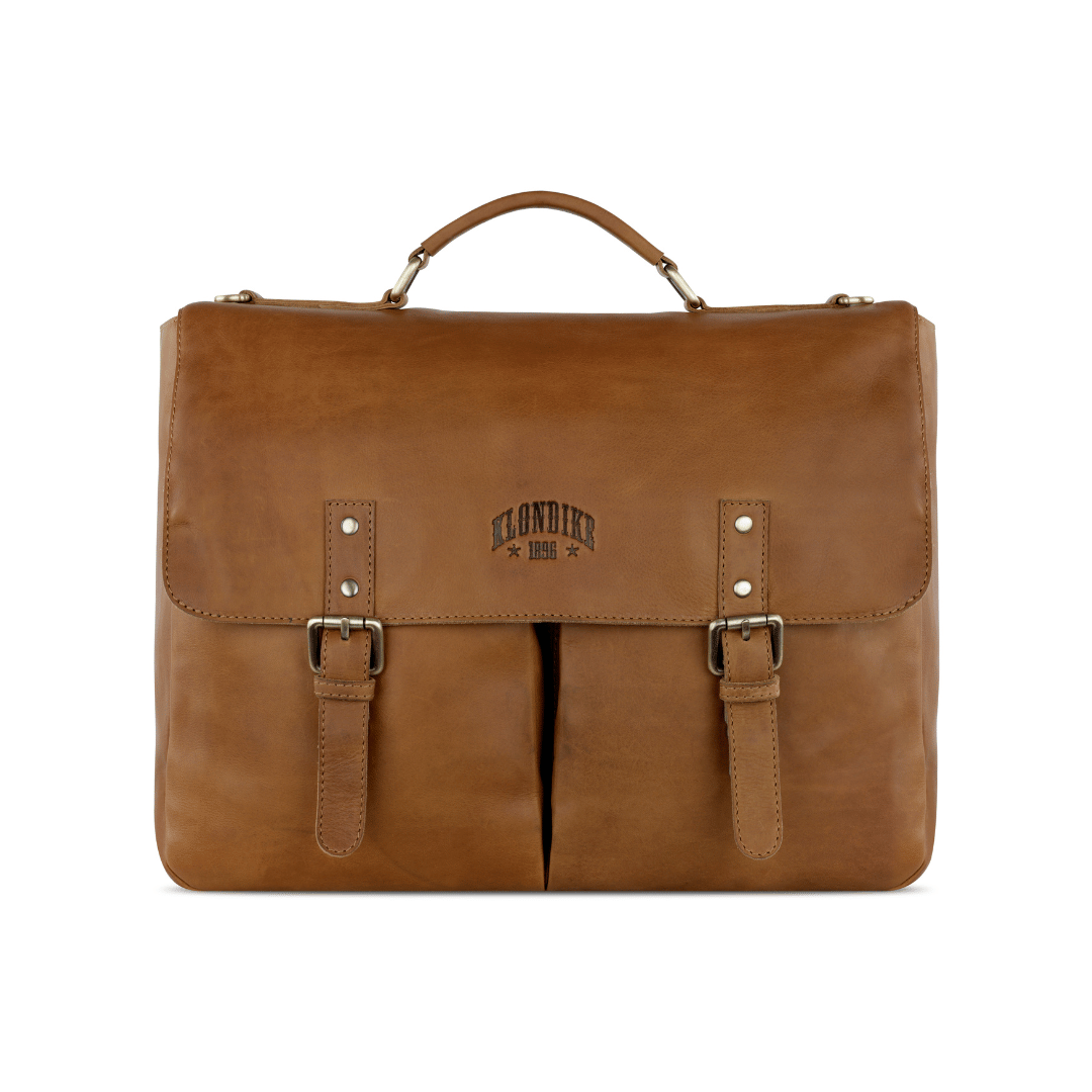 Geanta barbati tip messenger, KLONDIKE, KD1316, 39 x 30 x 10 cm, maro cognac