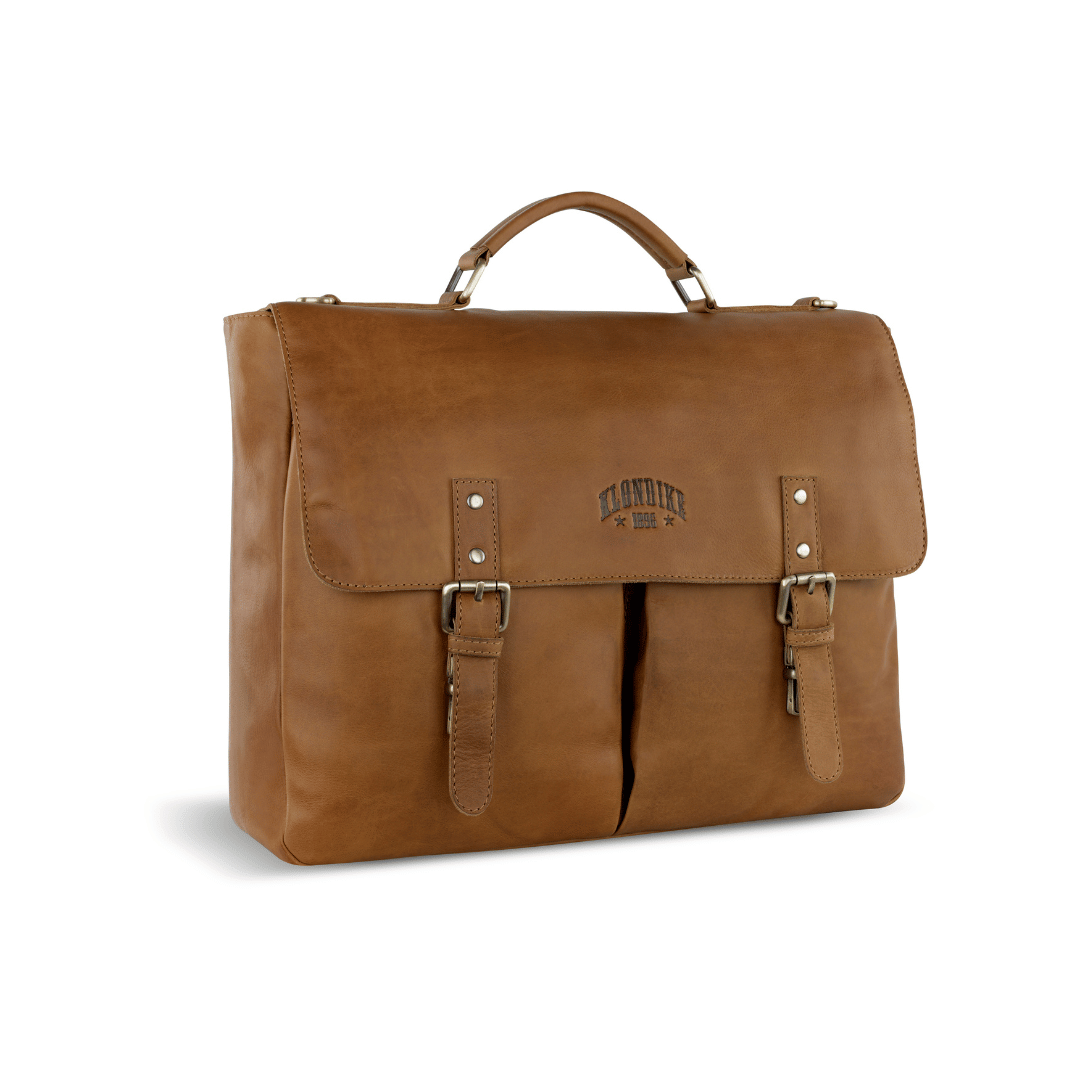 Geanta barbati tip messenger, KLONDIKE, KD1316, 39 x 30 x 10 cm, maro cognac