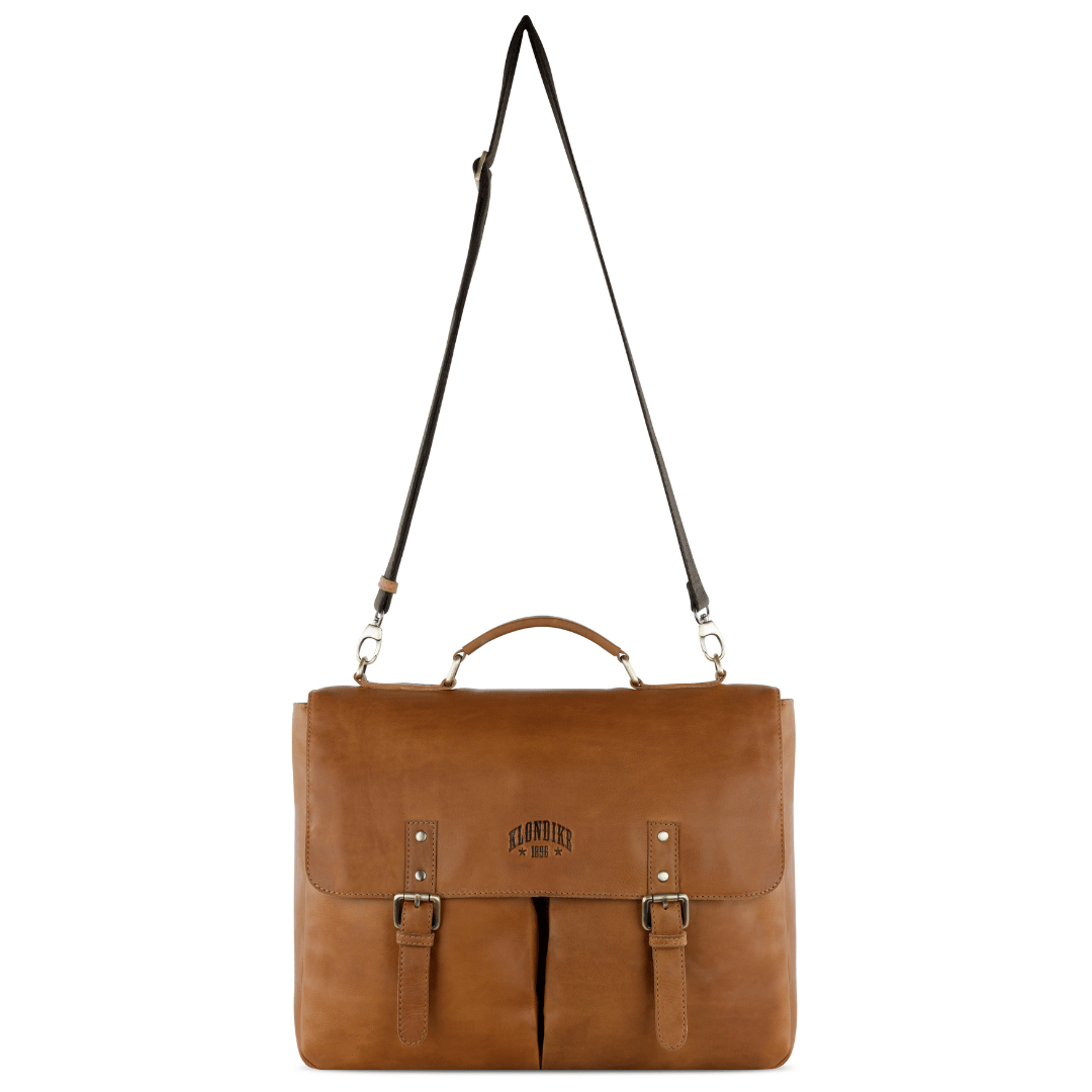 Geanta barbati tip messenger, KLONDIKE, KD1316, 39 x 30 x 10 cm, maro cognac