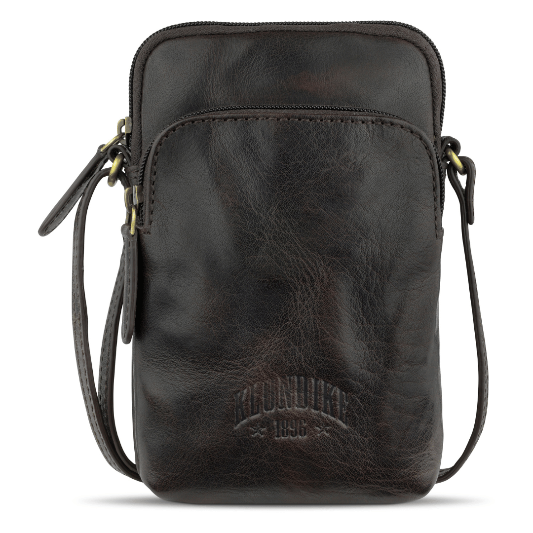 Geanta unisex crossbody din piele naturala, KLONDIKE, KD1255, 11 x 2 x 19 cm, maro