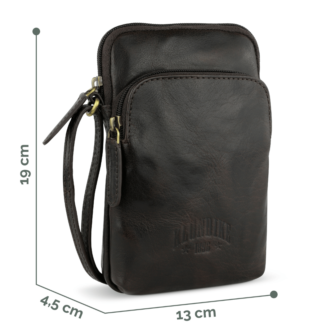 Geanta unisex crossbody din piele naturala, KLONDIKE, KD1255, 11 x 2 x 19 cm, maro