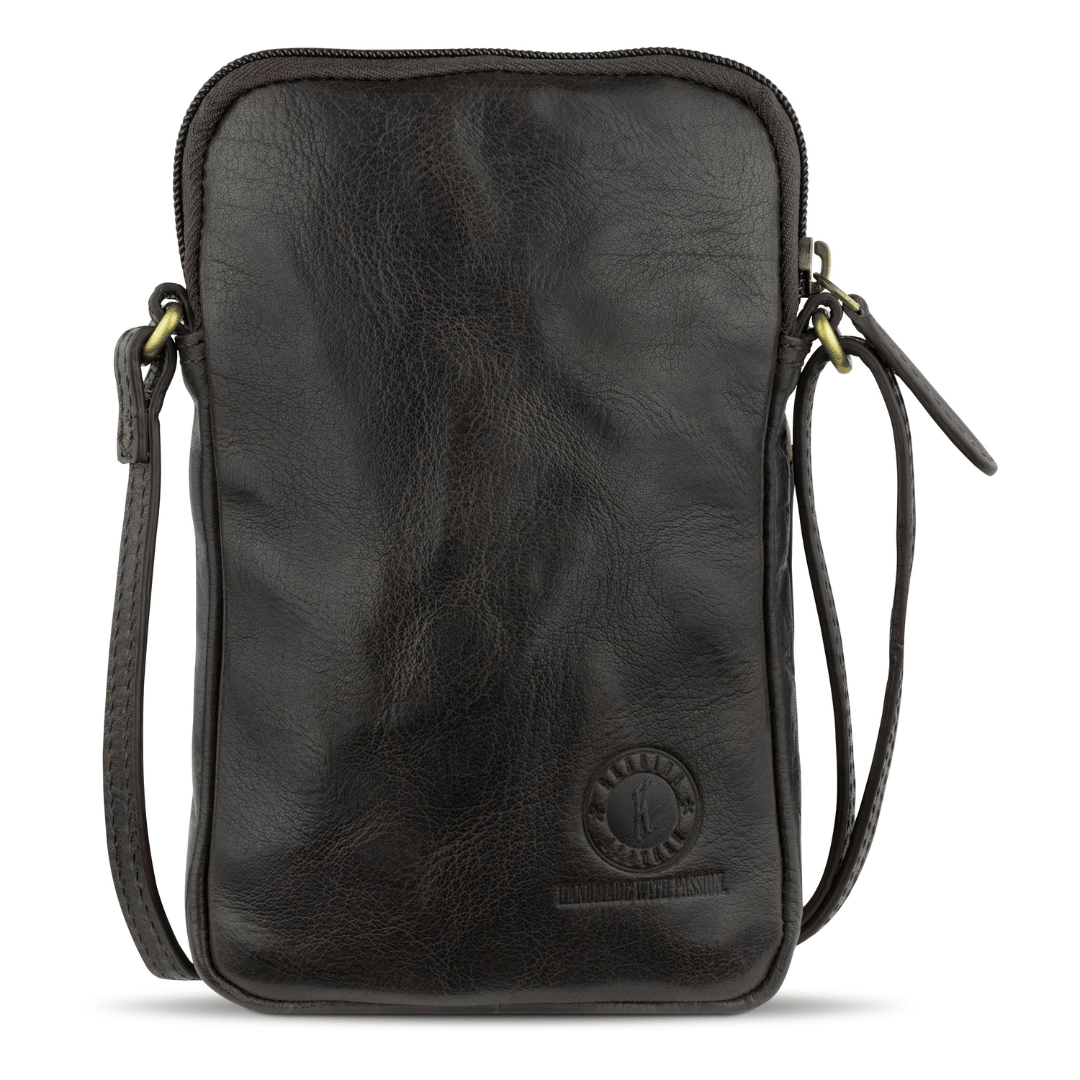 Geanta unisex crossbody din piele naturala, KLONDIKE, KD1255, 11 x 2 x 19 cm, maro