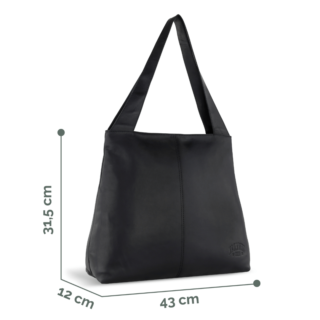 Geanta de umar dama, KLONDIKE, seria Rush Katrina, KD1314, 27 x 7 x 33 cm, piele naturala, neagra