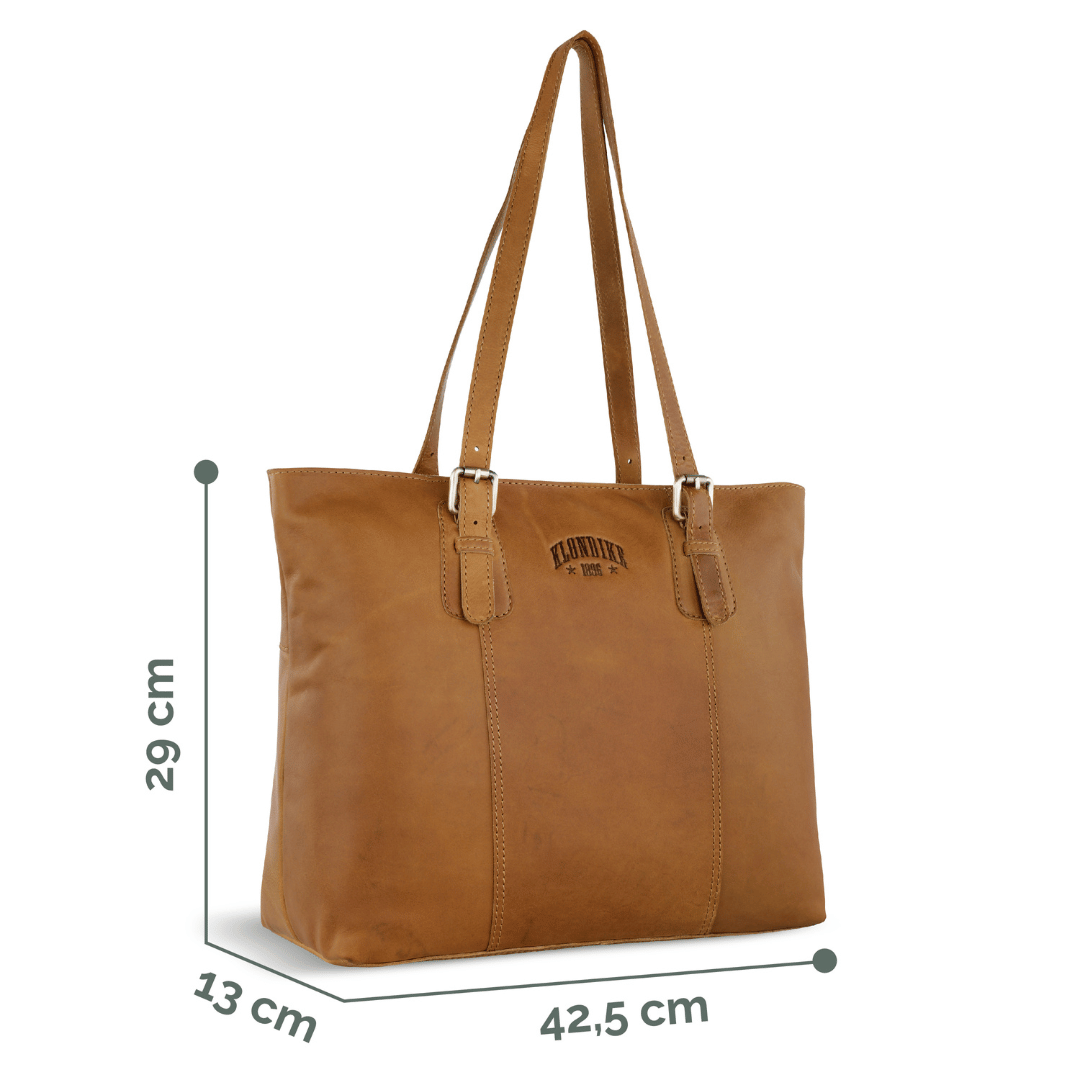 Geanta de umar dama, KLONDIKE, seria Rush Lily, KD1315, 35 x 8 x 28 cm, piele naturala, maro coniac