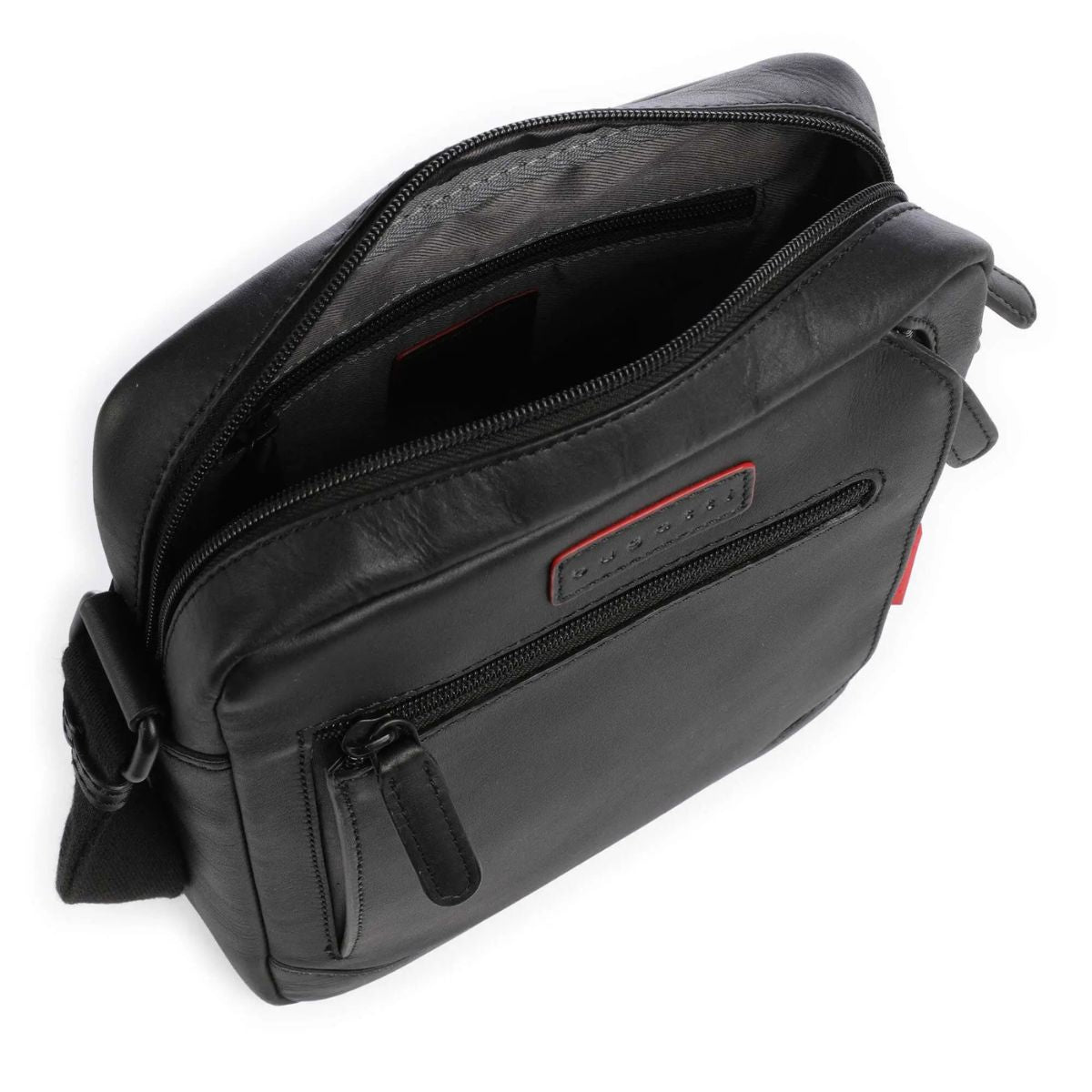 Geanta de Umar pentru Barbati, Piele Naturala, Bugatti, seria Clark, 492351, Neagra, Curea Reglabila, Buzunare Multiple