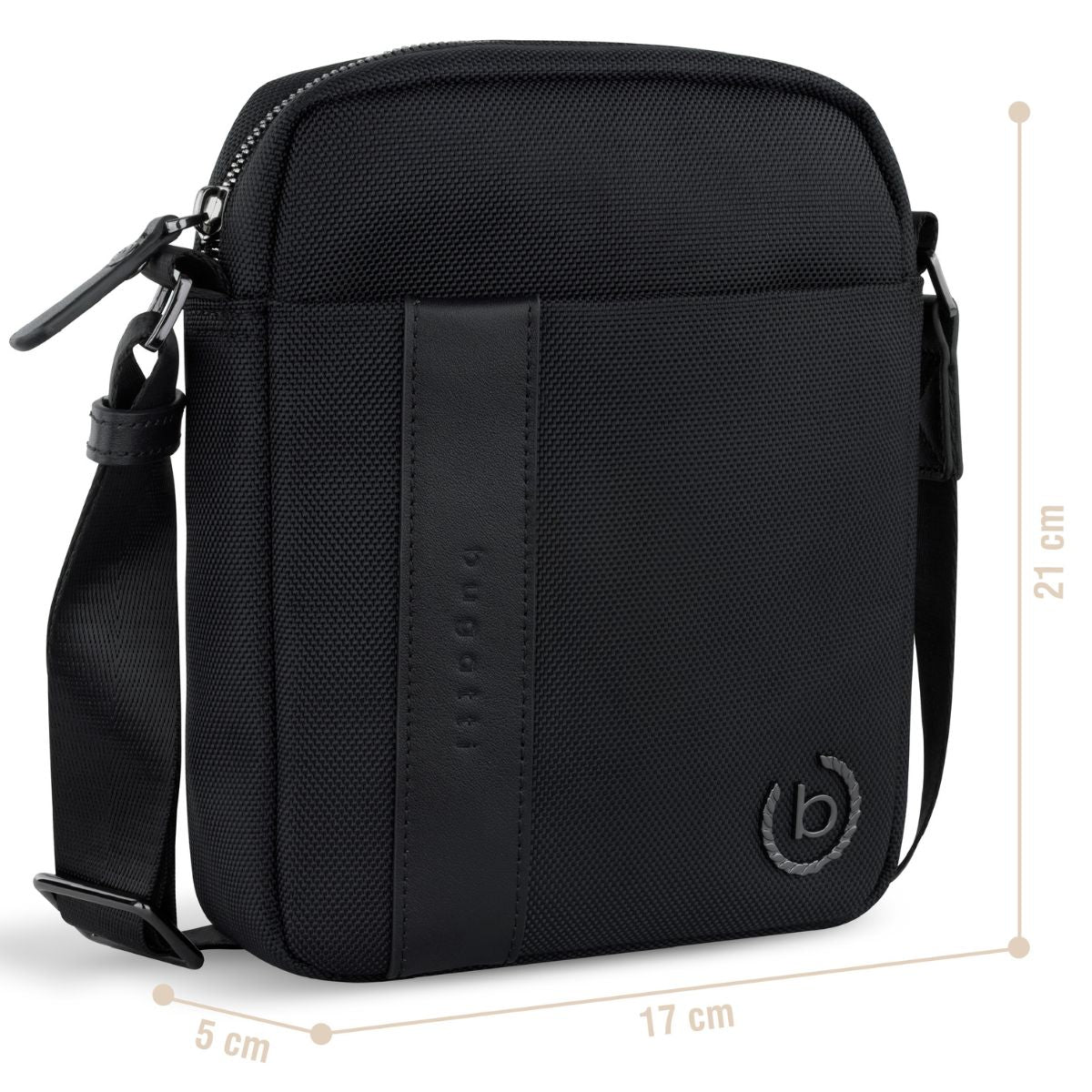 Geanta de Umar pentru Barbati, Bugatti Nero, 496406, Piele Naturala Neagra, Curea Reglabila, Compartimente multiple