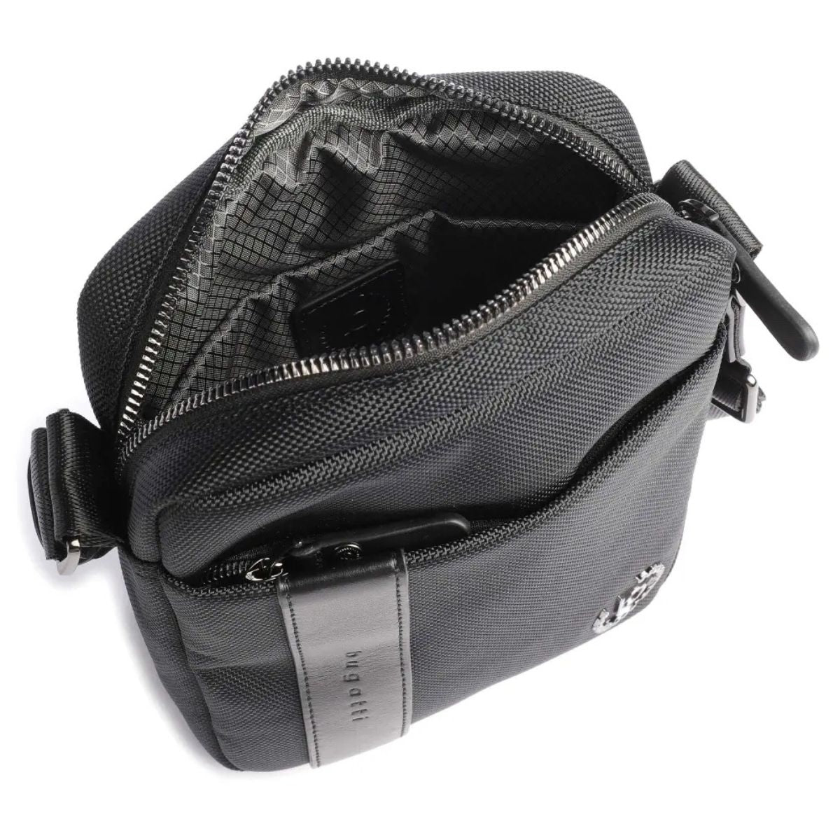 Geanta de Umar pentru Barbati, Bugatti Nero, 496406, Piele Naturala Neagra, Curea Reglabila, Compartimente multiple