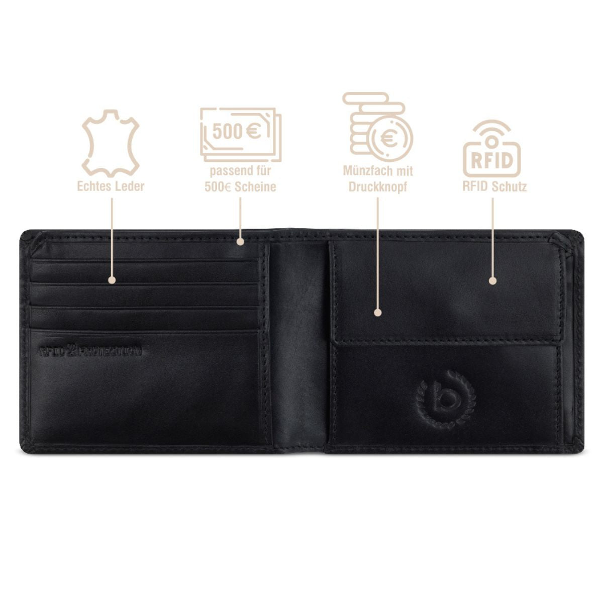 Portofel Barbati Bugatti Remo, 492397, Piele Naturala, RFID, Design Orizontal, Compartiment CI, negru
