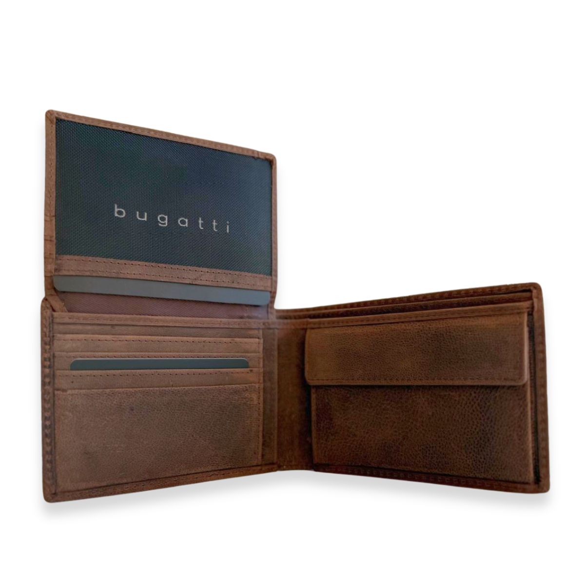 Portofel barbati, clasic, piele naturala, aspect vintage, Bugatti, seria Hunter, compartiment dedicat CI, culoare maro