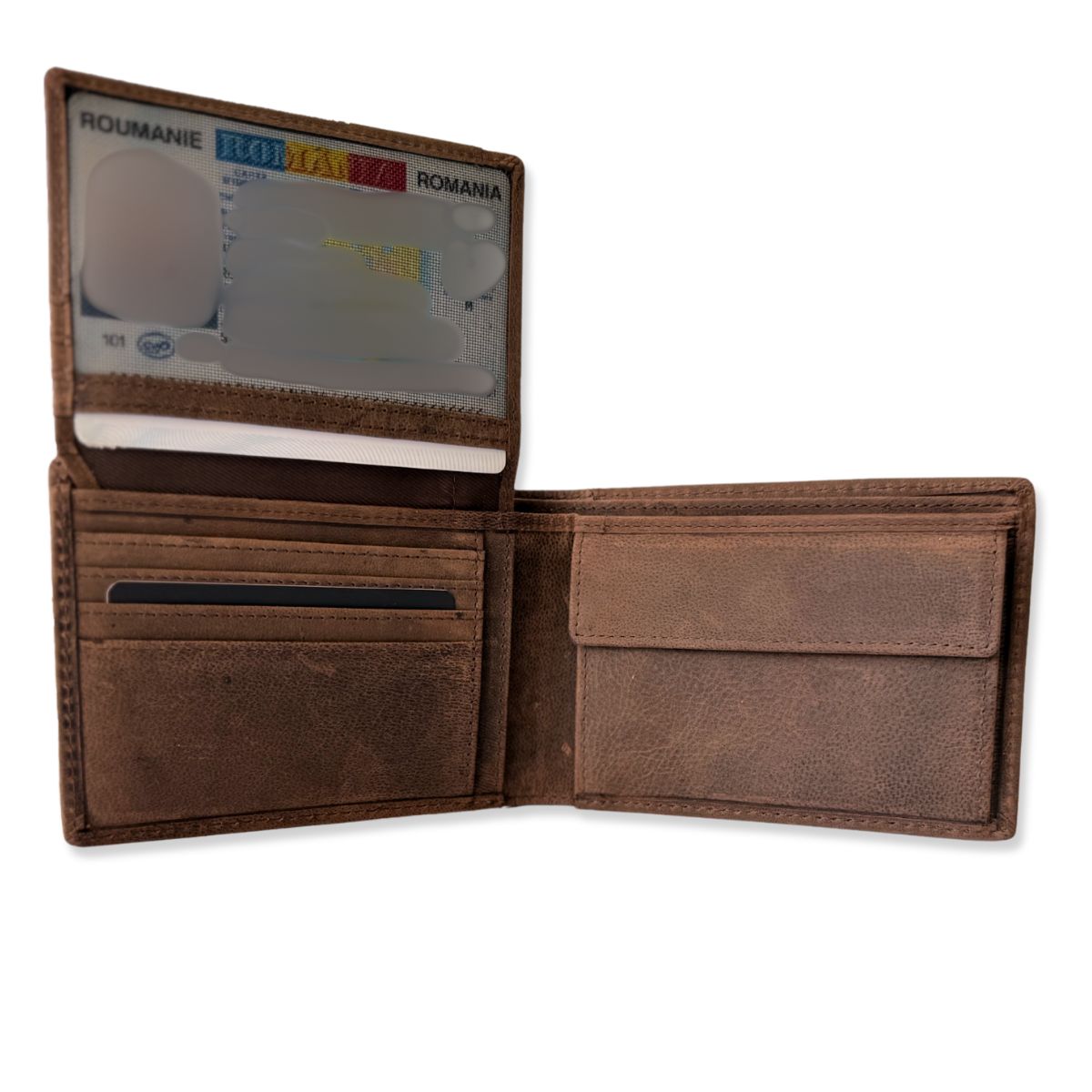 Portofel barbati, clasic, piele naturala, aspect vintage, Bugatti, seria Hunter, compartiment dedicat CI, culoare maro