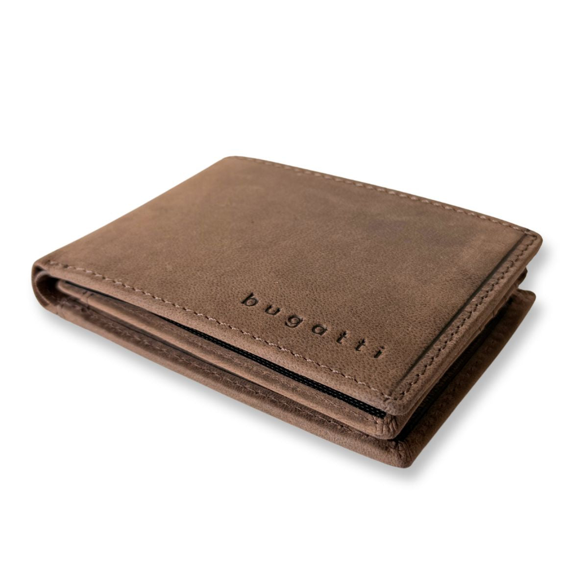 Portofel barbati, clasic, piele naturala, aspect vintage, Bugatti, seria Hunter, compartiment dedicat CI, culoare maro