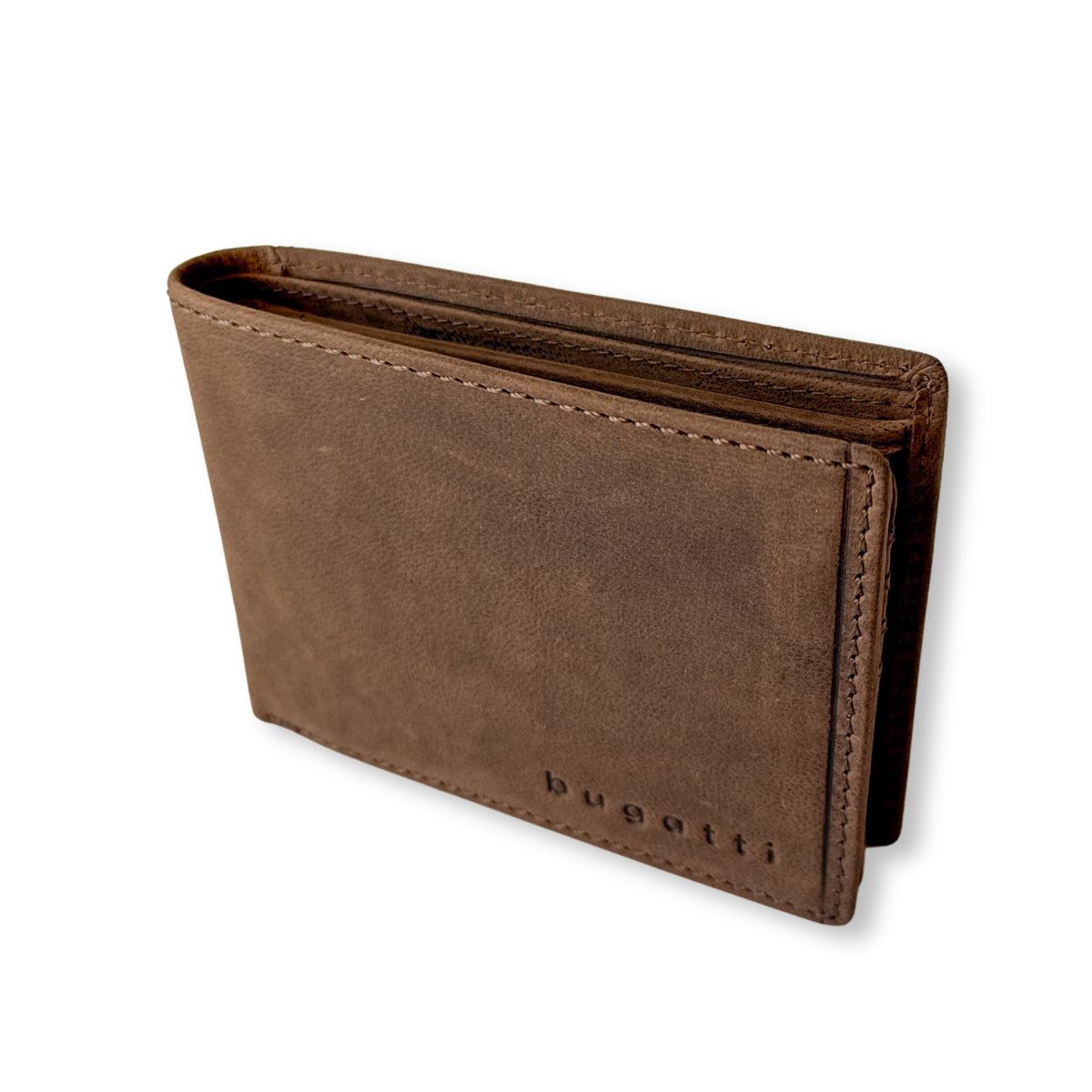 Portofel barbati, clasic, piele naturala, aspect vintage, Bugatti, seria Hunter, compartiment dedicat CI, culoare maro