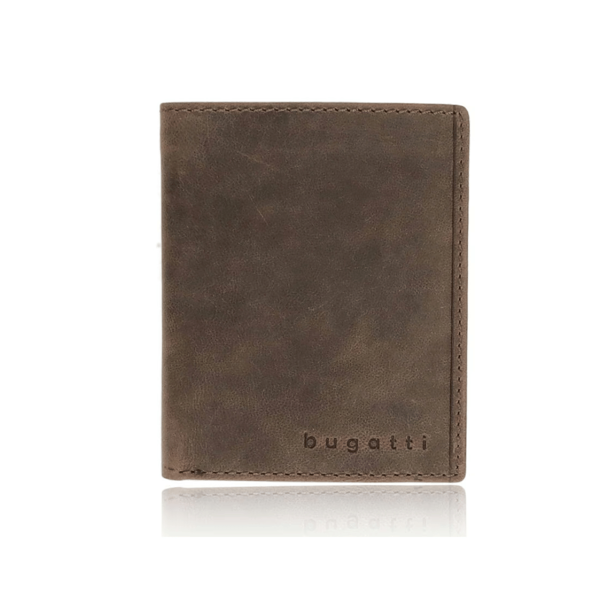 Portofel vertical barbati Bugatti Hunter, piele naturala, compartiment CI, culoare maro, 13 x 10.5 x 2 cm