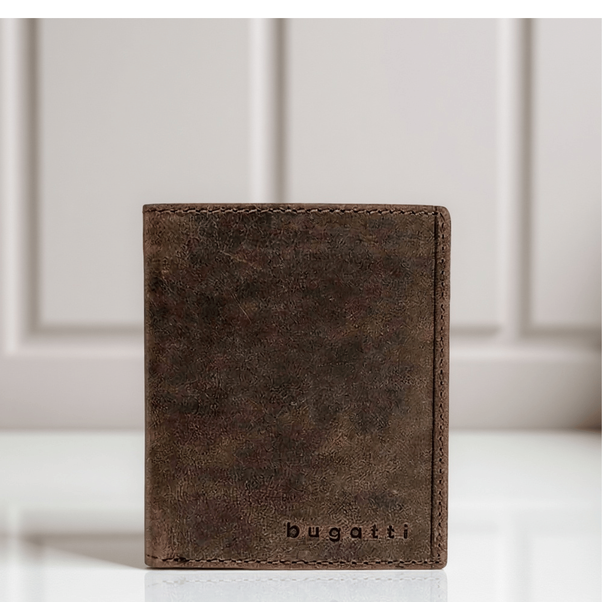 Portofel vertical barbati Bugatti Hunter, piele naturala, compartiment CI, culoare maro, 13 x 10.5 x 2 cm