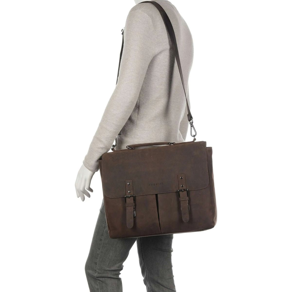 Geanta business laptop, Bugatti, seria Luca, 495639, piele naturala, maro