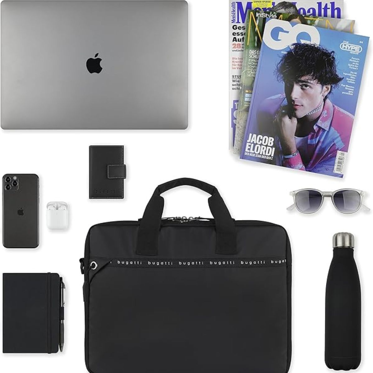 Geana pentru Laptop moderna Bugatti, seria Blanc Delight, 494510, Neagra, Curea Reglabila, Buzunare Multiple